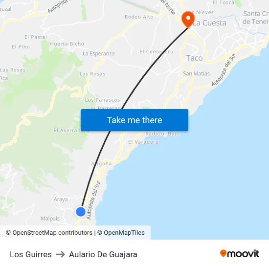 Los Guirres to Aulario De Guajara map