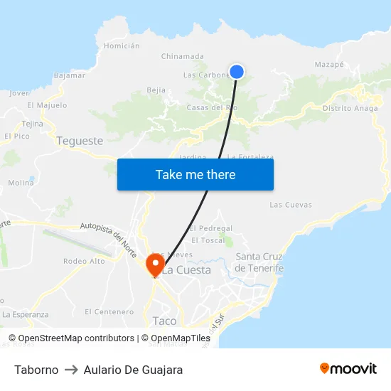 Taborno to Aulario De Guajara map