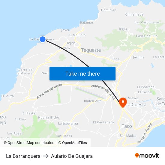La Barranquera to Aulario De Guajara map