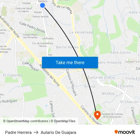 Padre Herrera to Aulario De Guajara map