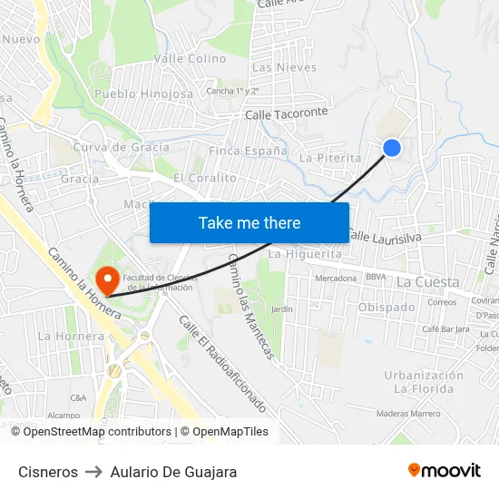 Cisneros to Aulario De Guajara map