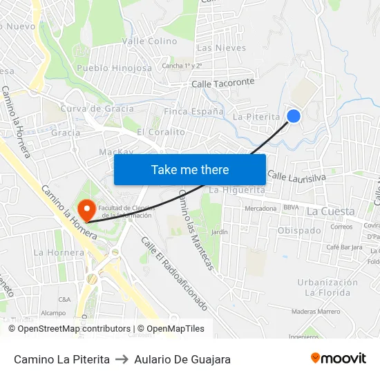 Camino La Piterita to Aulario De Guajara map