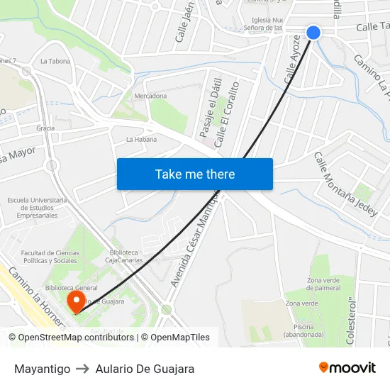 Mayantigo to Aulario De Guajara map