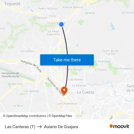 Las Canteras (T) to Aulario De Guajara map