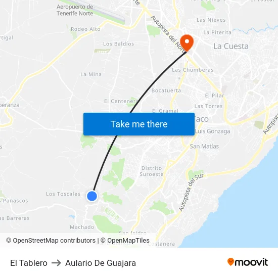 El Tablero to Aulario De Guajara map
