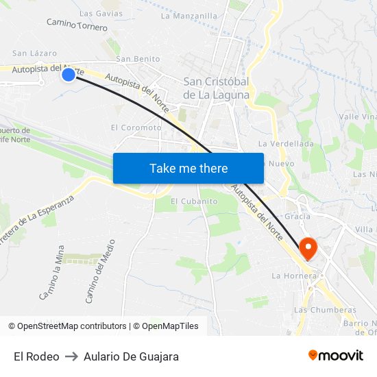 El Rodeo to Aulario De Guajara map