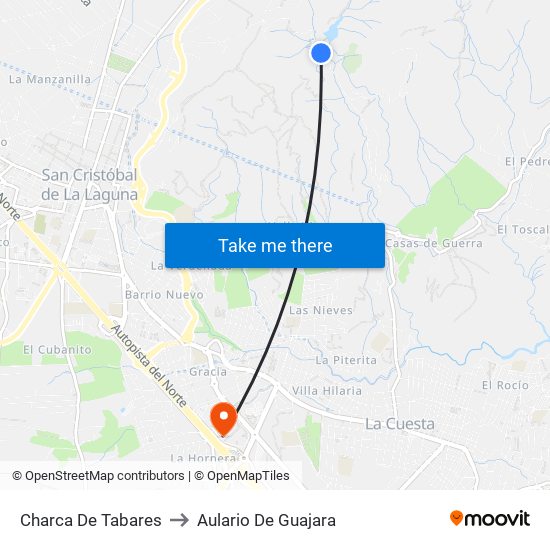 Charca De Tabares to Aulario De Guajara map
