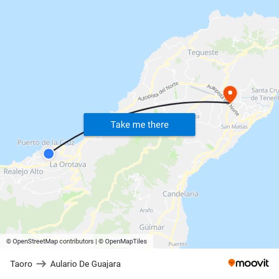 Taoro to Aulario De Guajara map