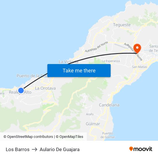 Los Barros to Aulario De Guajara map