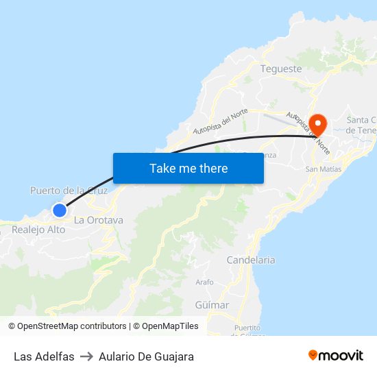 Las Adelfas to Aulario De Guajara map