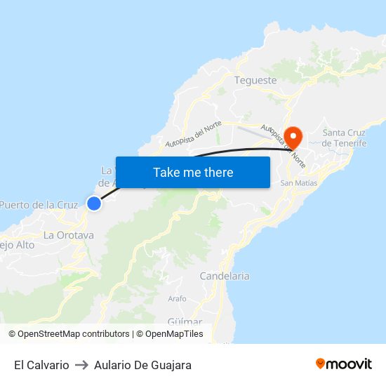 El Calvario to Aulario De Guajara map