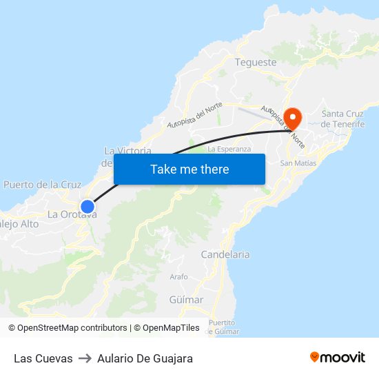 Las Cuevas to Aulario De Guajara map