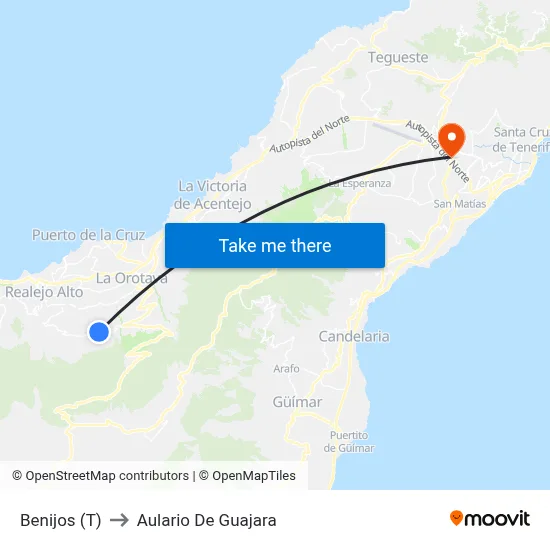 Benijos (T) to Aulario De Guajara map