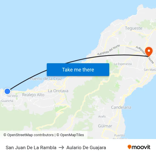 San Juan De La Rambla to Aulario De Guajara map