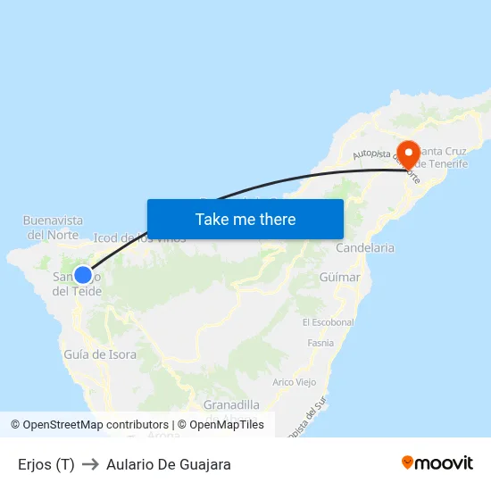 Erjos (T) to Aulario De Guajara map