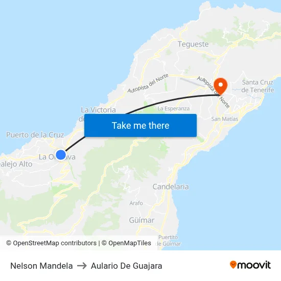 Nelson Mandela to Aulario De Guajara map
