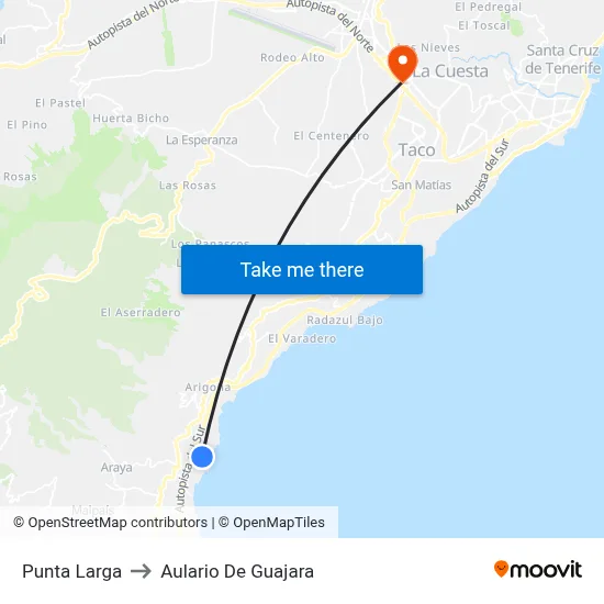 Punta Larga to Aulario De Guajara map