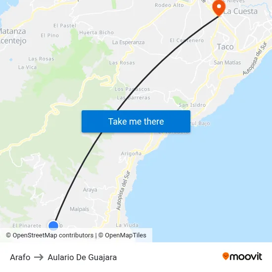 Arafo to Aulario De Guajara map
