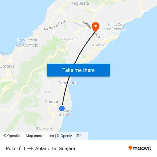 Puzol (T) to Aulario De Guajara map