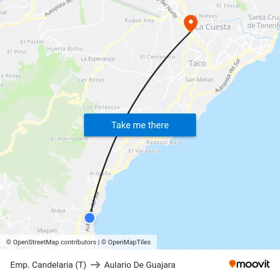 Emp. Candelaria (T) to Aulario De Guajara map