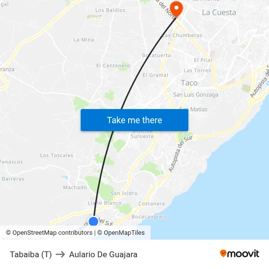 Tabaiba (T) to Aulario De Guajara map
