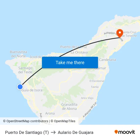 Puerto De Santiago (T) to Aulario De Guajara map
