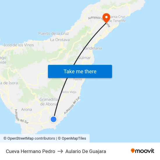 Cueva Hermano Pedro to Aulario De Guajara map