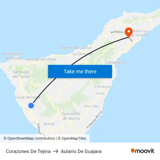 Corazones De Tejina to Aulario De Guajara map