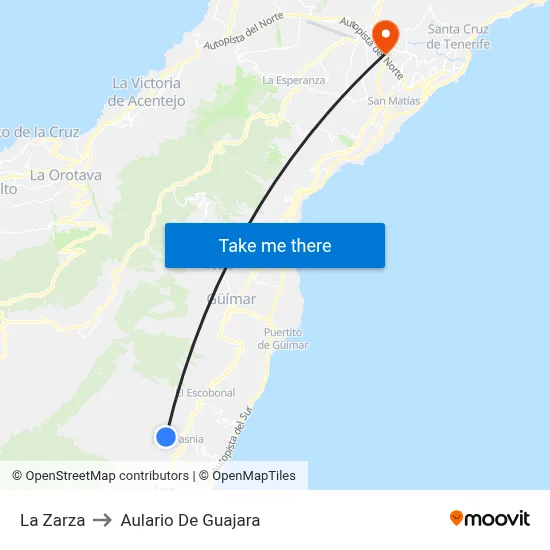 La Zarza to Aulario De Guajara map