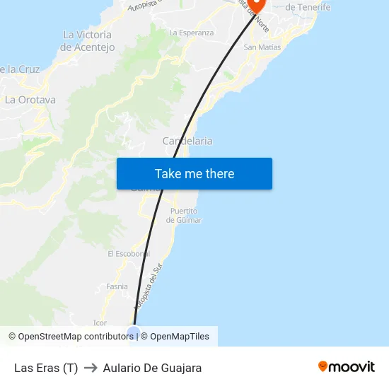 Las Eras (T) to Aulario De Guajara map