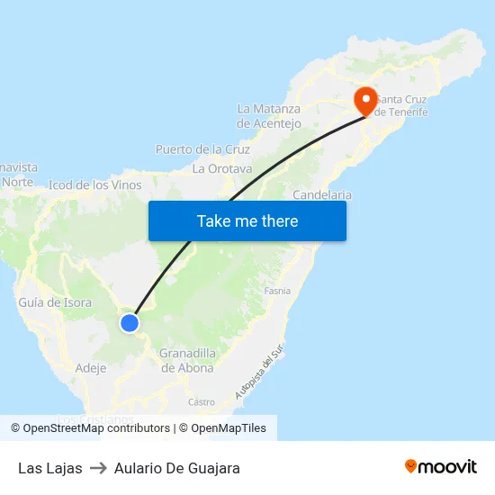 Las Lajas to Aulario De Guajara map