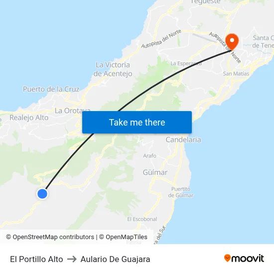 El Portillo Alto to Aulario De Guajara map
