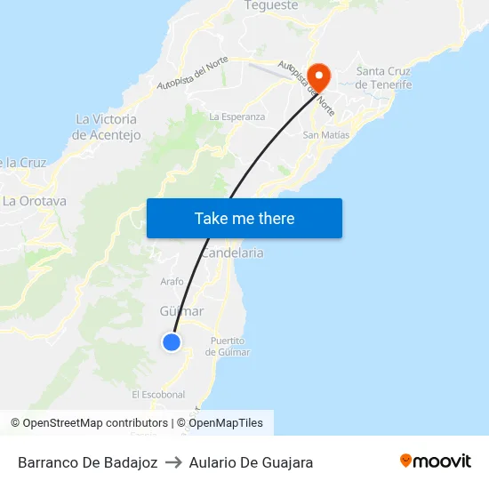 Barranco De Badajoz to Aulario De Guajara map