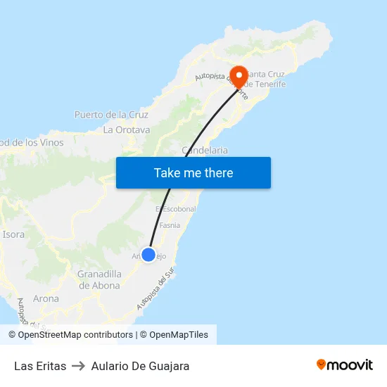 Las Eritas to Aulario De Guajara map
