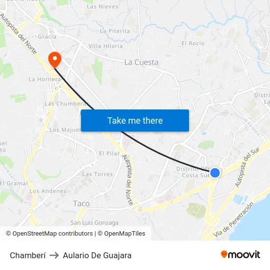 Chamberí to Aulario De Guajara map