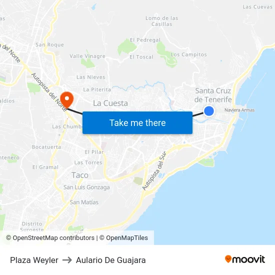 Plaza Weyler to Aulario De Guajara map