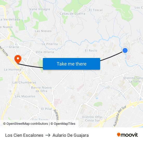 Los Cien Escalones to Aulario De Guajara map