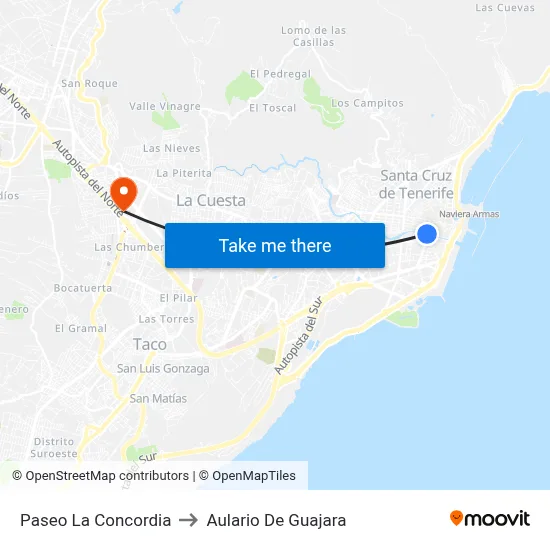 Paseo La Concordia to Aulario De Guajara map