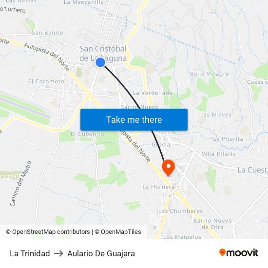 La Trinidad to Aulario De Guajara map
