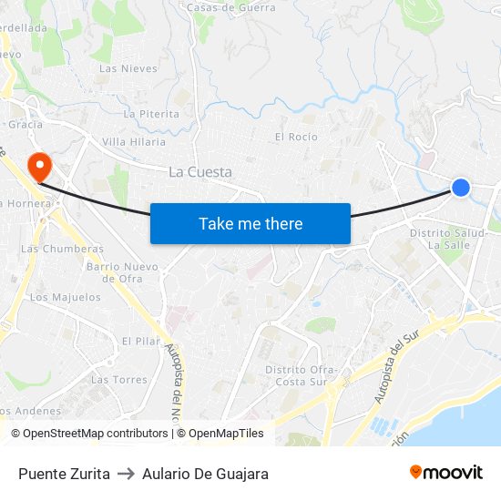 Puente Zurita to Aulario De Guajara map
