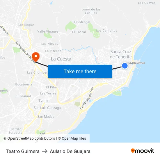 Teatro Guimera to Aulario De Guajara map
