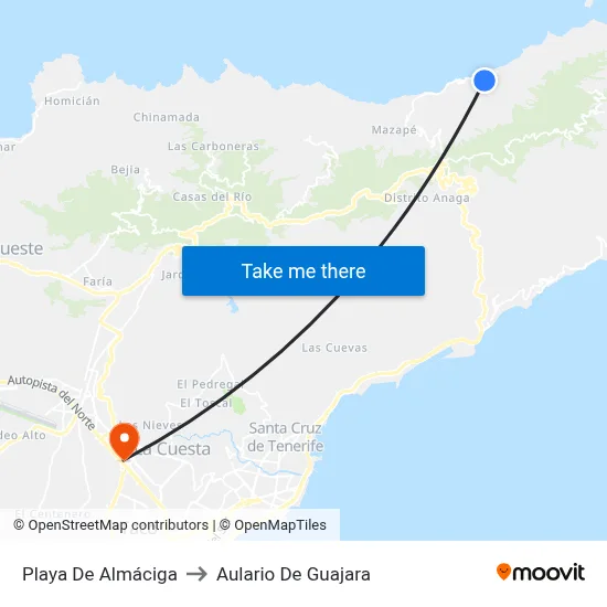 Playa De Almáciga to Aulario De Guajara map