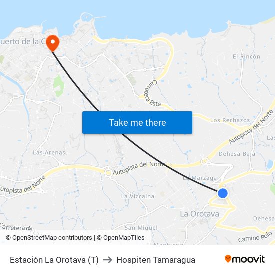 Estación La Orotava (T) to Hospiten Tamaragua map