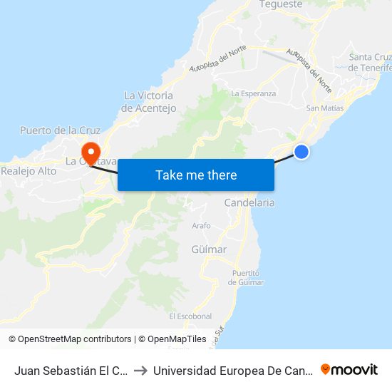 Juan Sebastián El Cano to Universidad Europea De Canarias map