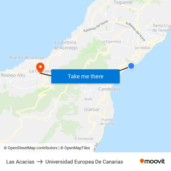 Las Acacias to Universidad Europea De Canarias map