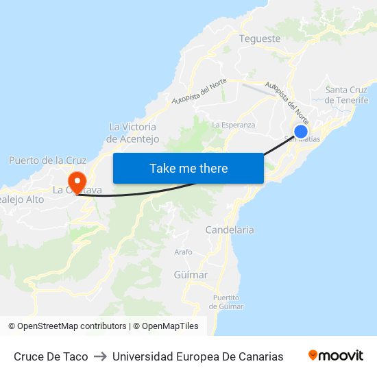 Cruce De Taco to Universidad Europea De Canarias map