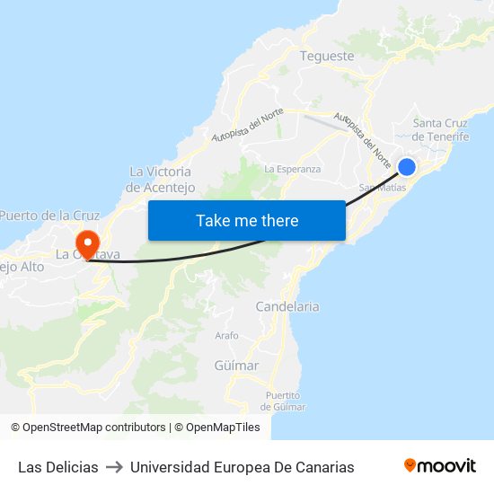 Las Delicias to Universidad Europea De Canarias map