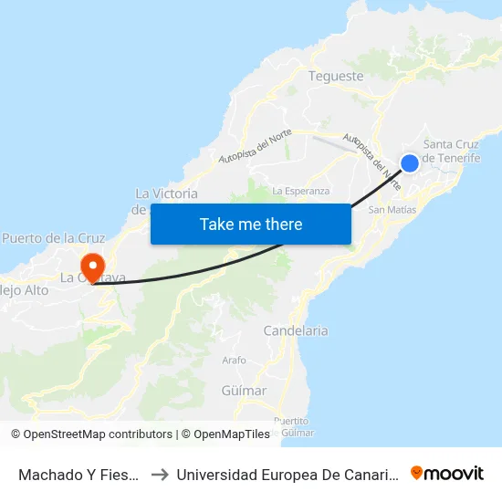 Machado Y Fiesco to Universidad Europea De Canarias map