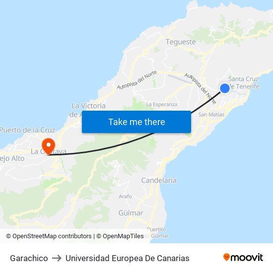 Garachico to Universidad Europea De Canarias map