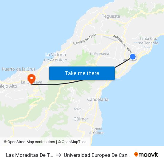 Las Moraditas De Taco to Universidad Europea De Canarias map
